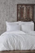Ecocotton Novella Battal Boy Nevresim Takımı %100 Organik Pamuk Saten Brodeli Krem 240x220 Cm