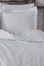 Ecocotton Novella Battal Boy Nevresim Takımı %100 Organik Pamuk Saten Brodeli Krem 240x220 Cm - Görsel 4