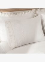 Ecocotton Paye Çift Kişilik Nevresim Takımı %100 Organik Pamuk Percal Nakışlı Dantelli Krem 200x220 Cm - Görsel 3