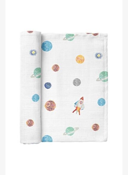 Casadora Baby Space Planet %100 Organik Pamuk Yıkanmış Müslin Örtü 115 x 115 cm