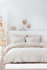 Ecocotton Talya Battal Boy Nevresim Takımı %100 Pamuk Keten Panç Nakışlı Krem-Bej 240x220 Cm - Görsel 3