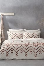 Ecocotton Talya Battal Boy Nevresim Takımı %100 Pamuk Keten Panç Nakışlı Terra-Bej 240x220 Cm