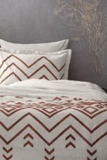 Ecocotton Talya Battal Boy Nevresim Takımı %100 Pamuk Keten Panç Nakışlı Terra-Bej 240x220 Cm - Görsel 2