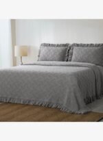 Ecocotton Tanya Çift Kişilik Pike Yatak Örtüsü Takımı %100 Pamuk Dokuma Gri 260X240 Cm