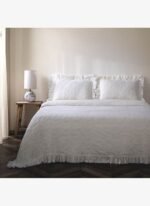 Ecocotton Tanya Çift Kişilik Pike Yatak Örtüsü Takımı %100 Pamuk Dokuma Krem 260X240 Cm