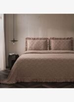Ecocotton Tanya Çift Kişilik Pike Yatak Örtüsü Takımı %100 Pamuk Dokuma Pudra 260X240 Cm
