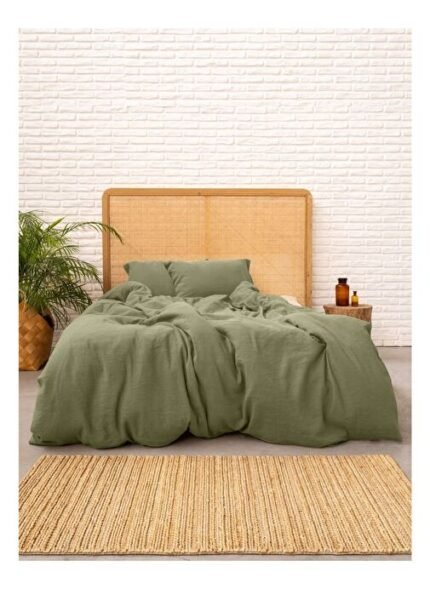 Barine Washed Linen Keten Çift Kişilik Nevresim Haki 200x220
