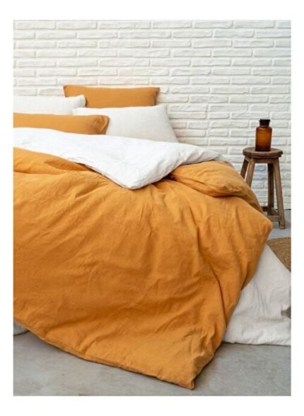 Barine Washed Linen Keten Çift Kişilik Nevresim Hardal 200x220