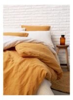 Barine Washed Linen Keten Çift Kişilik Nevresim Hardal 200x220 - Görsel 2