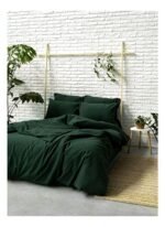 Barine Washed Linen Keten Çift Kişilik Nevresim Koyu Yeşil 200x220 - Görsel 2