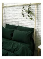 Barine Washed Linen Keten Çift Kişilik Nevresim Koyu Yeşil 200x220 - Görsel 3