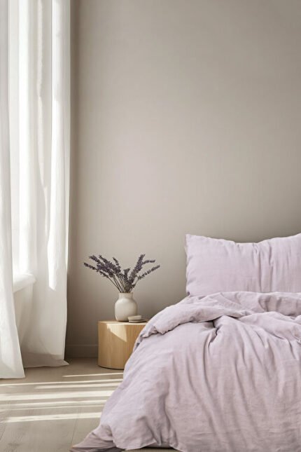 Barine Washed Linen Keten Çift Kişilik Nevresim Lila 200x220