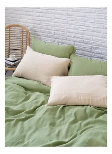 Barine Washed Linen Keten Çift Kişilik Nevresim Mint Yeşili 200x220