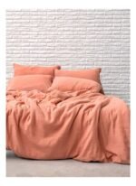 Barine Washed Linen Keten Çift Kişilik Nevresim Şeftali Rengi 200x220