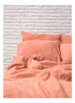 Barine Washed Linen Keten Çift Kişilik Nevresim Şeftali Rengi 200x220 - Görsel 3