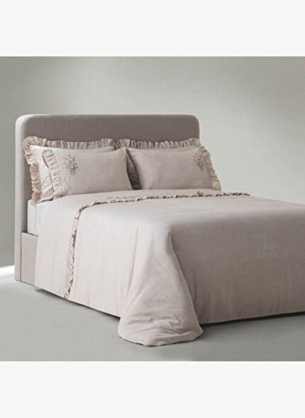 Ecocotton Zaira Çift Kişilik Nevresim Takımı %100 Organik Pamuk Saten El Nakışlı Bej 200x220 Cm