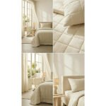 0 Pamuk Kumaş Kapitoneli Bej Çok Amaçlı Tek Kişilik Yatak Örtüsü Seti 1 Adet 180 X 230 / 1 Adet 50 X 70 Cm - Görsel 3