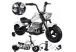 24V Çocuk Akülü Chopper Motosiklet - Beyaz (Yan Tekerlek Seti ile, 80 kg Kapasite)