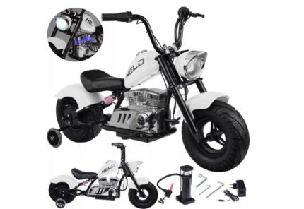 24V Çocuk Akülü Chopper Motosiklet - Beyaz (Yan Tekerlek Seti ile, 80 kg Kapasite)
