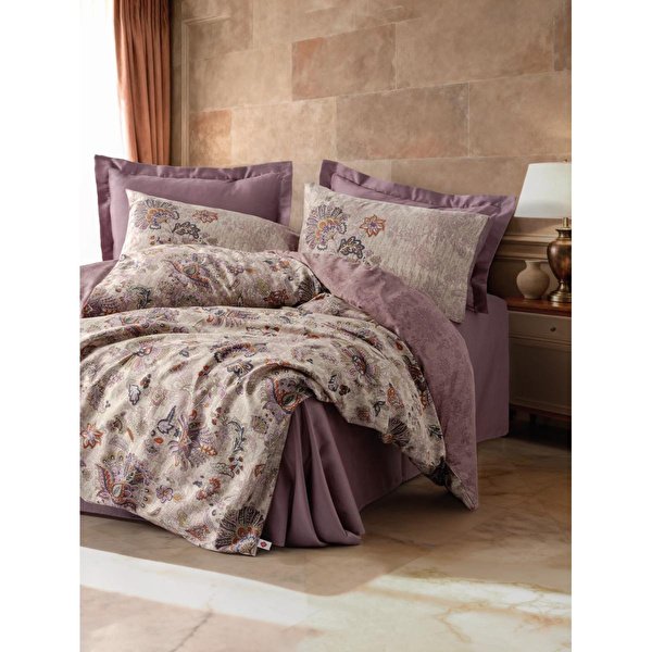 f4b6d2cd11e357f27bcd-0 Saten Çift Kişilik Nevresim Takımı Majolica Mürdüm - Görsel 1