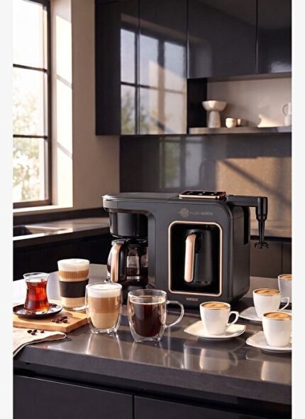 Karaca Hatır Plus Barista 6 in 1 Latte Cappuccino ve Közde Türk Kahve Makinesi Black Copper