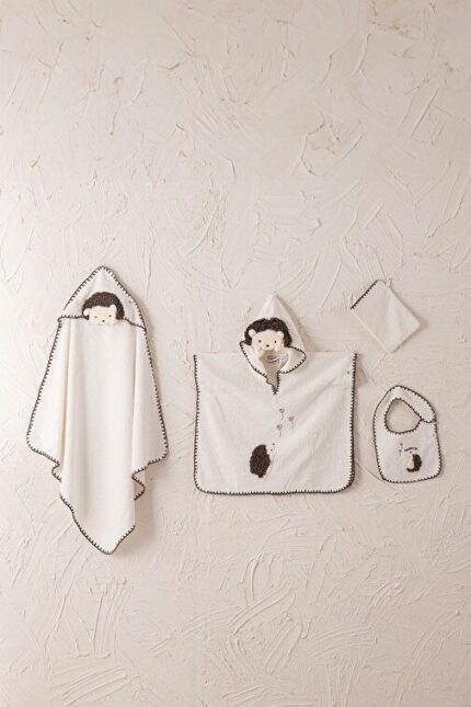 Ecocotton Migala 4'lü Bebek Panço Seti %100 Organik Pamuk El Nakışlı Krem 1-4 Yaş