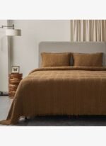 Ecocotton Hifa Çift Kişilik Pike Takımı %100 Pamuk Dokuma Kahverengi 240X260 Cm