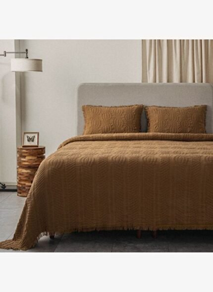 Ecocotton Hifa Çift Kişilik Pike Takımı %100 Pamuk Dokuma Kahverengi 240X260 Cm