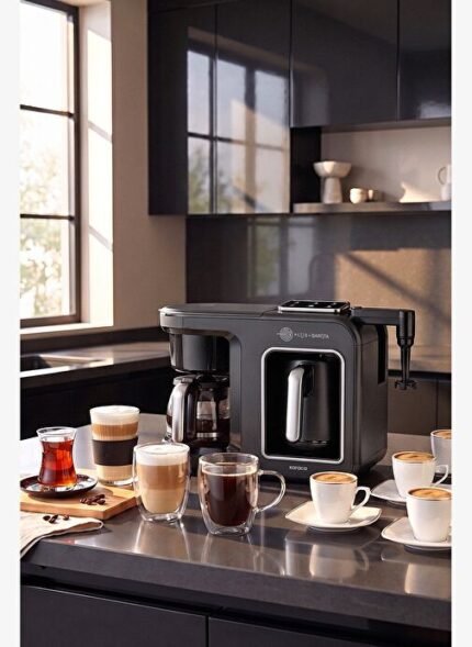 Karaca Hatır Plus Barista 6 in 1 Latte Cappuccino ve Közde Türk Kahve Makinesi Black Silver