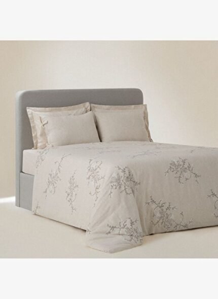 Ecocotton Libera Çift Kişilik Nevresim Takımı %100 Organik Pamuk Keten Süzene Nakışlı Krem-Bej 200x220 Cm