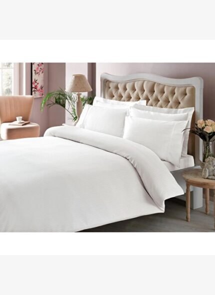 Taç Stripe Premium Basic King Size Nevresim Takımı Beyaz
